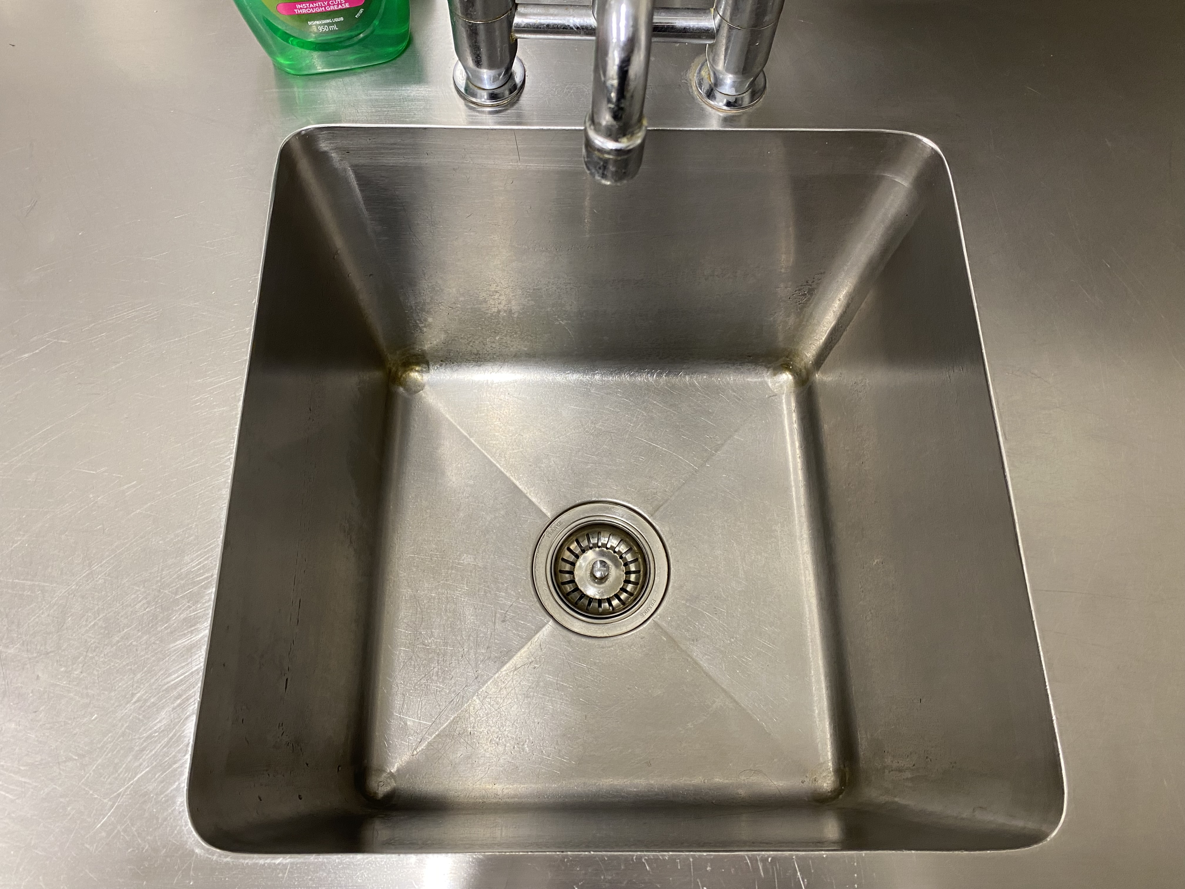 Cleaned stainless steel sink